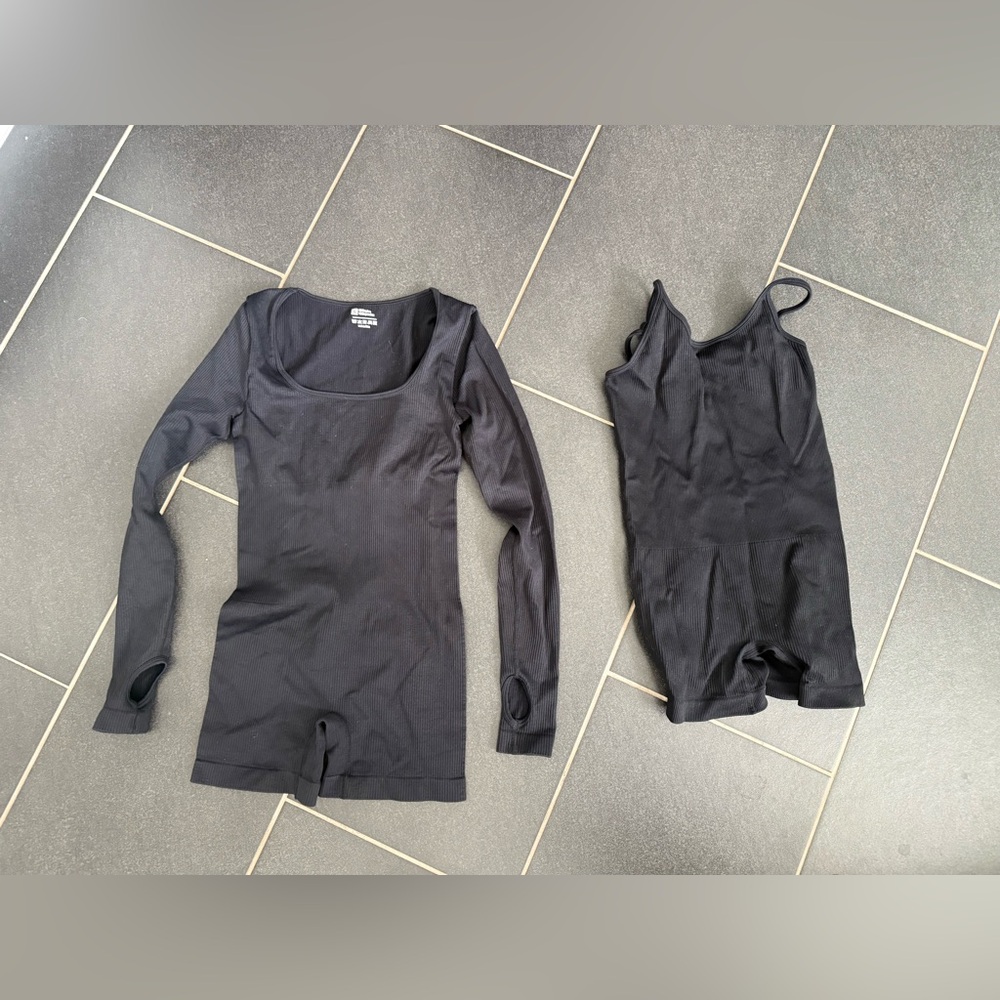 Set of 2 black ribbed bodysuits rompers from Amazon - XS & S